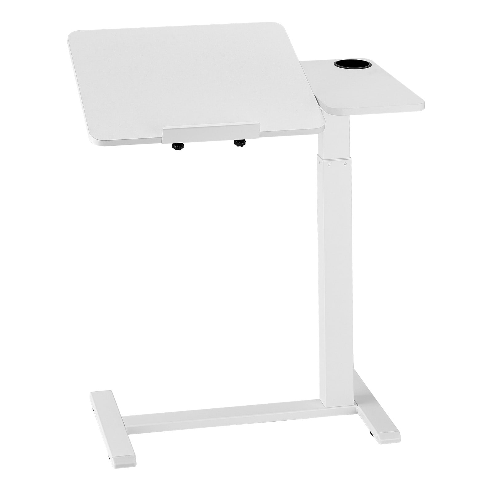 Adjustable Overbed Mobile Bedside Table With Flip Desktop White_voghion.com